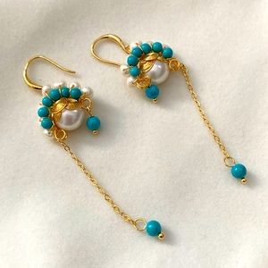 Handmade Pearl / Turquoise Earrings